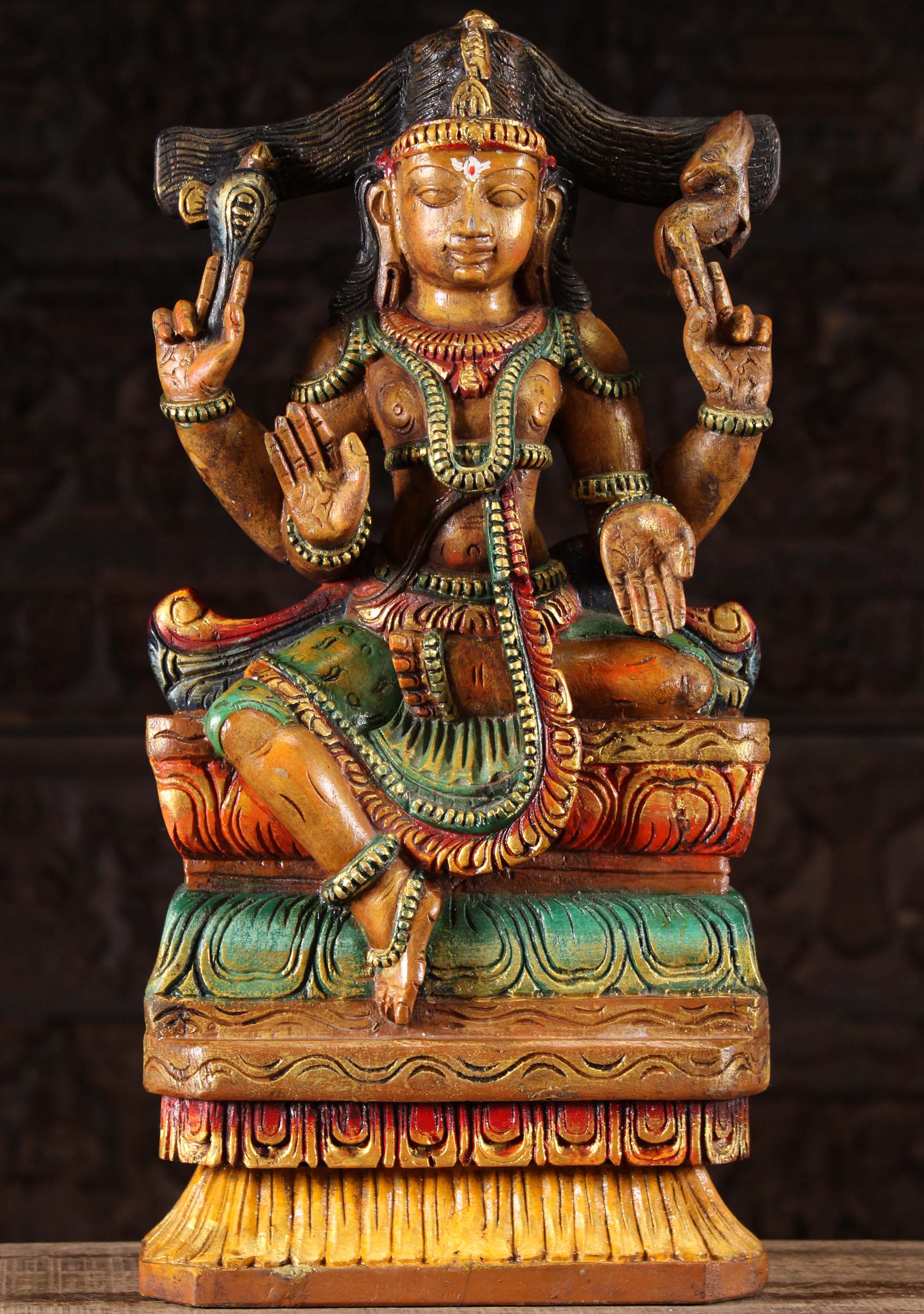 Wooden Seated Shiva Statue Holding Deer 24"