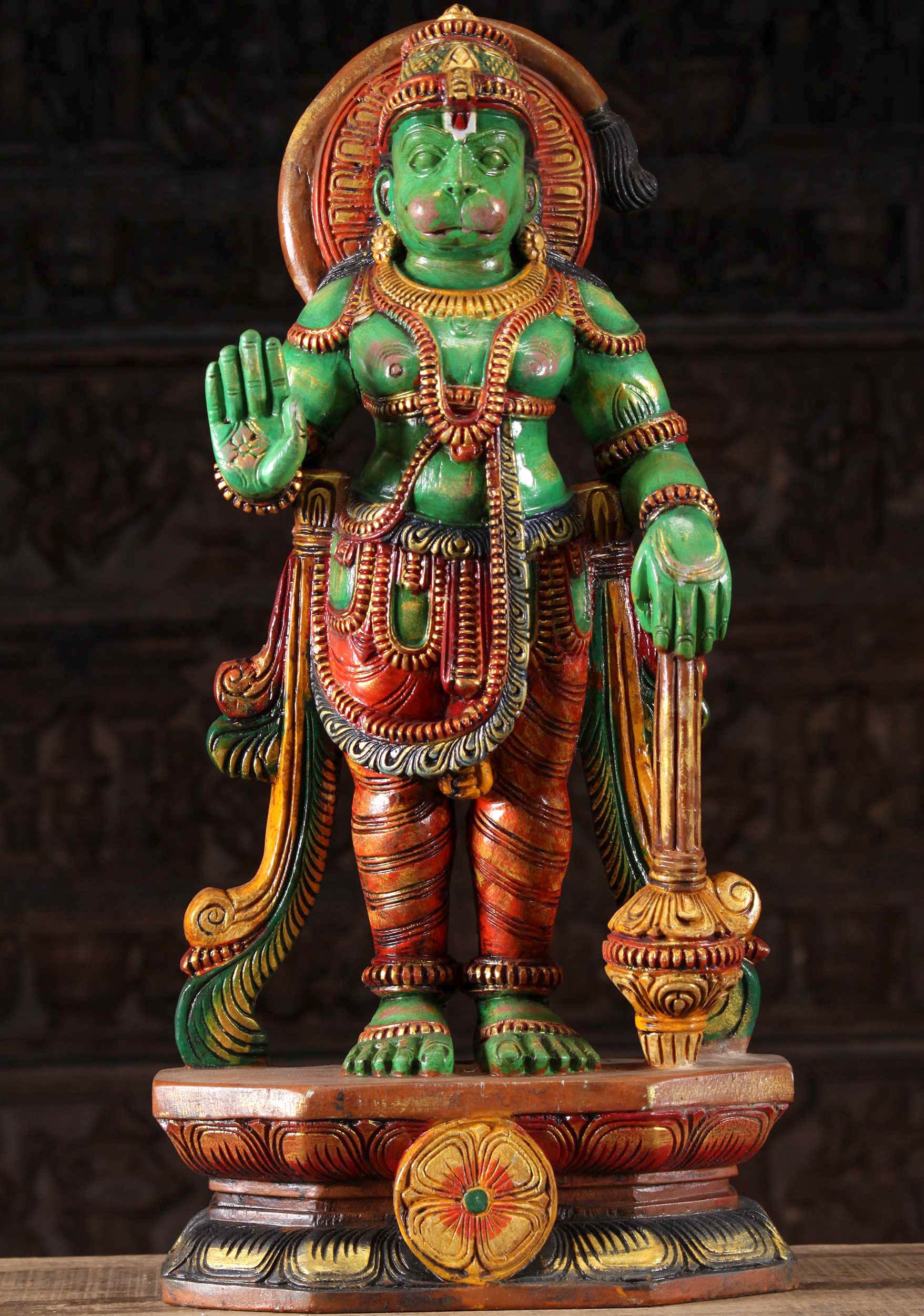 Wooden Standing Hanuman in Abhaya Murda 24"