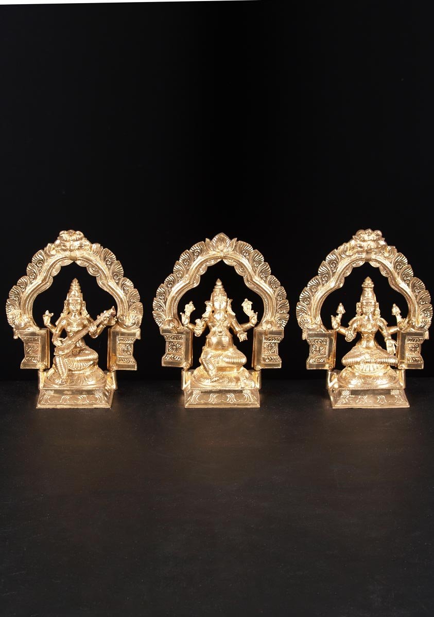 Bronze Saraswati, Ganesh, Lakshmi 11"