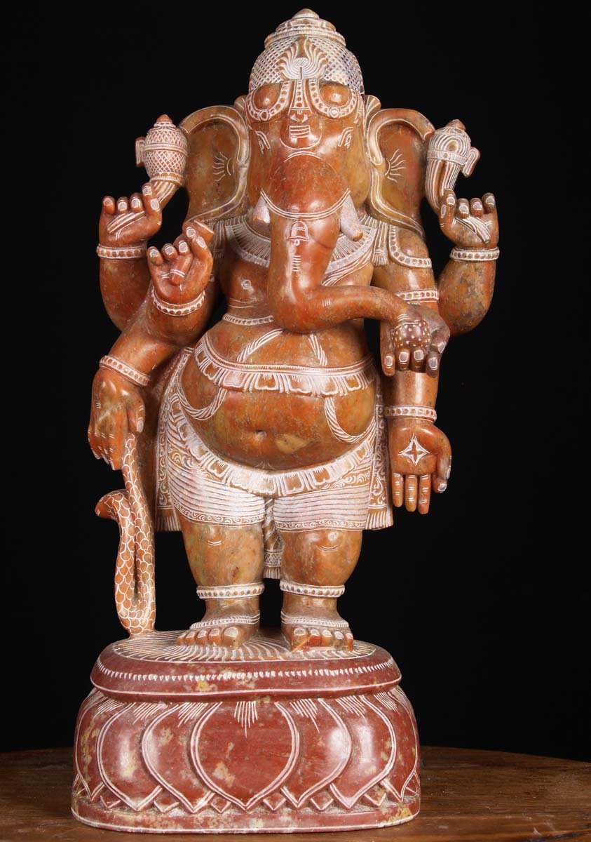 Red Marble Standing Ganesh Statue 18"