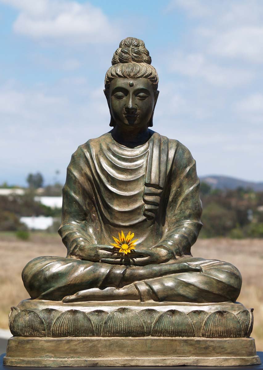 Brass Gandhara Meditating Buddha Statue 26"