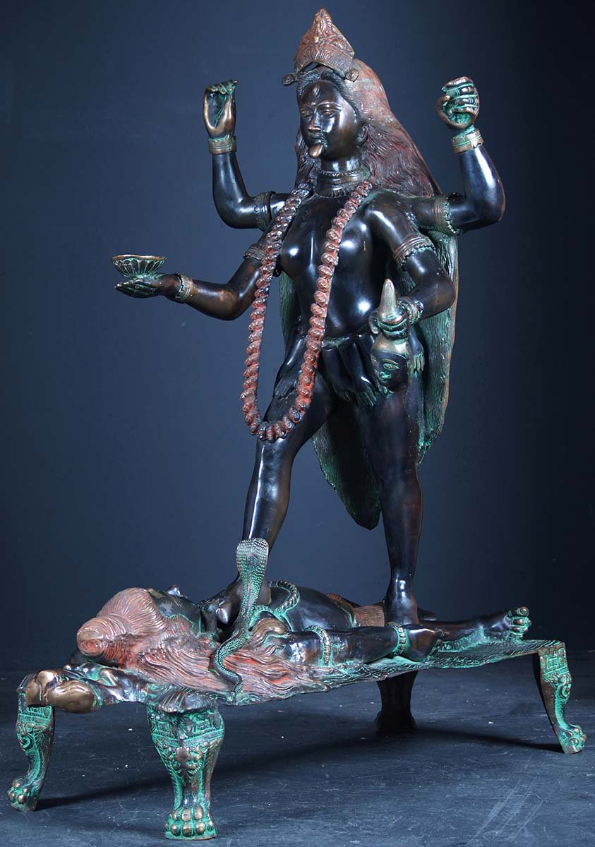 Brass Enraged Kali on Corpose of Shiva 49"