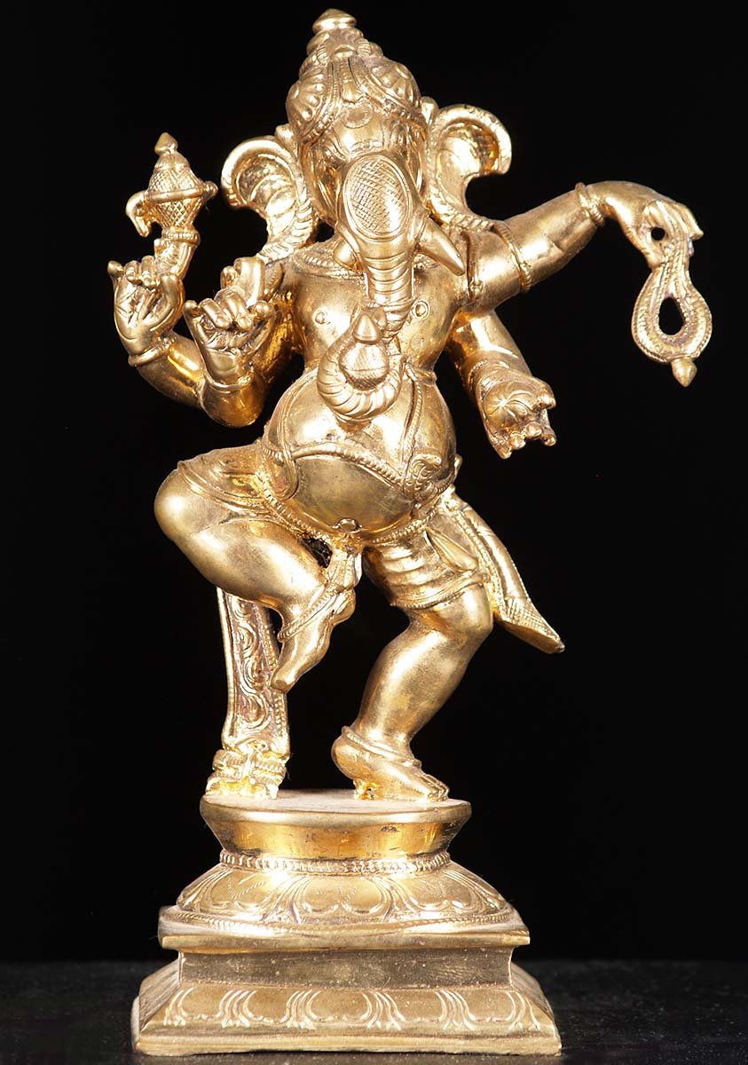 Polished Bronze Dancing Ganesh Statue 8.5"