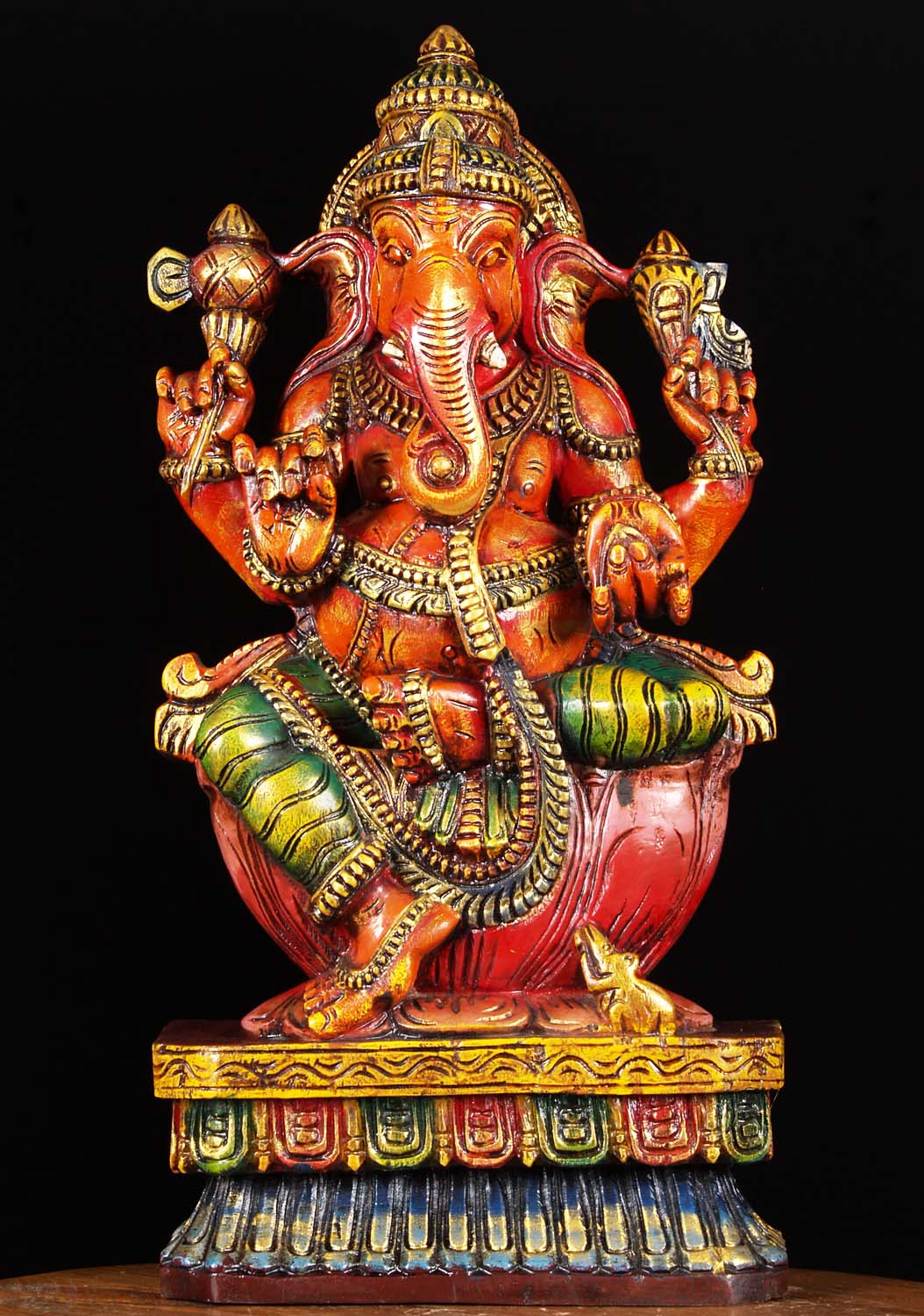 Wooden Painted Ganesha Statue 24"