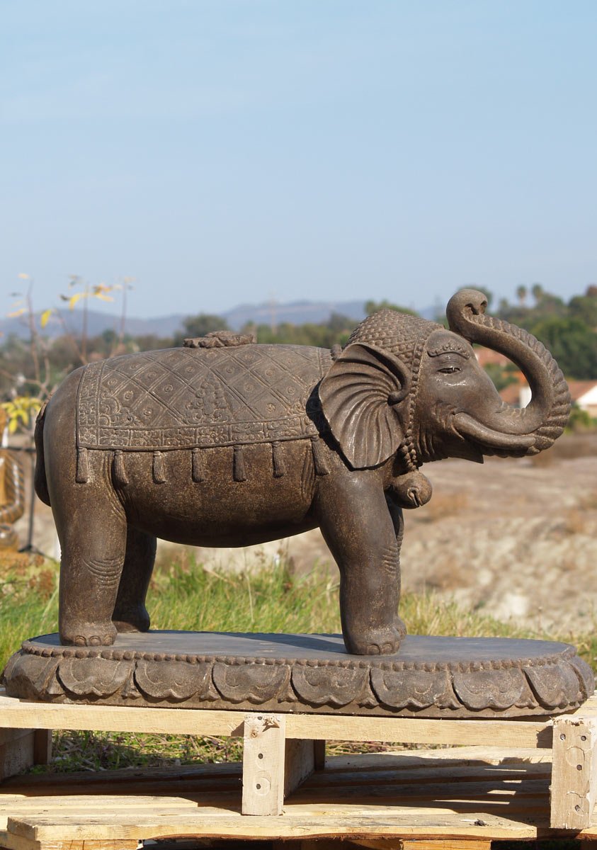 Stone Elephant with Raised Trunk 36"