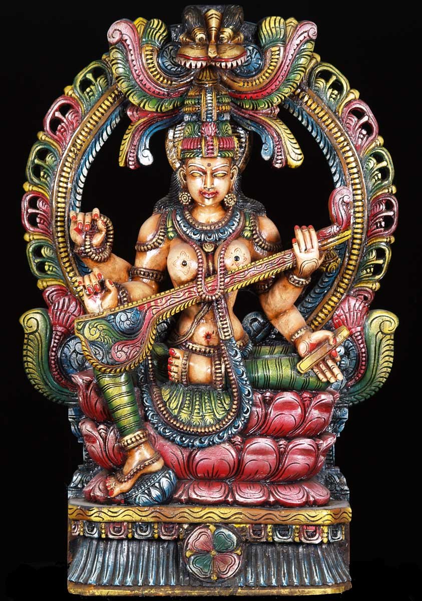 Saraswati Statue Playing Veena with Mahakala 36"