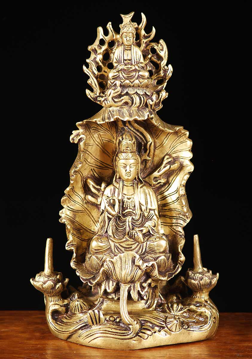 Brass Kwan Yin Statue 9.5"