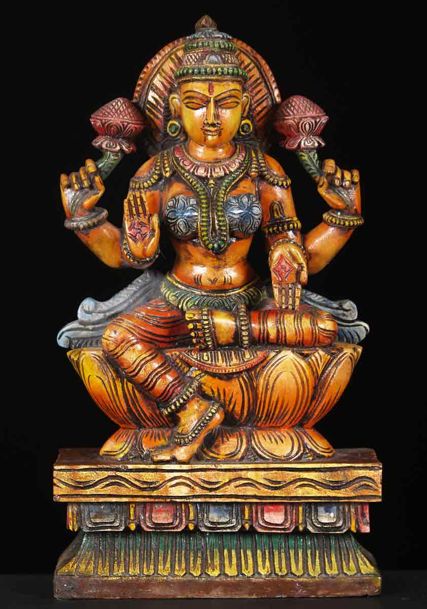 SOLD Wooden Small Goddess Lakshmi Statue 18" (#65w12k): Hindu Gods