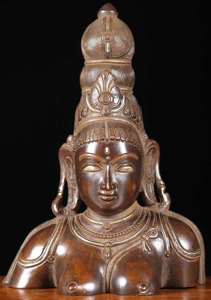 Brass Bust of Parvati Devi 10.5"