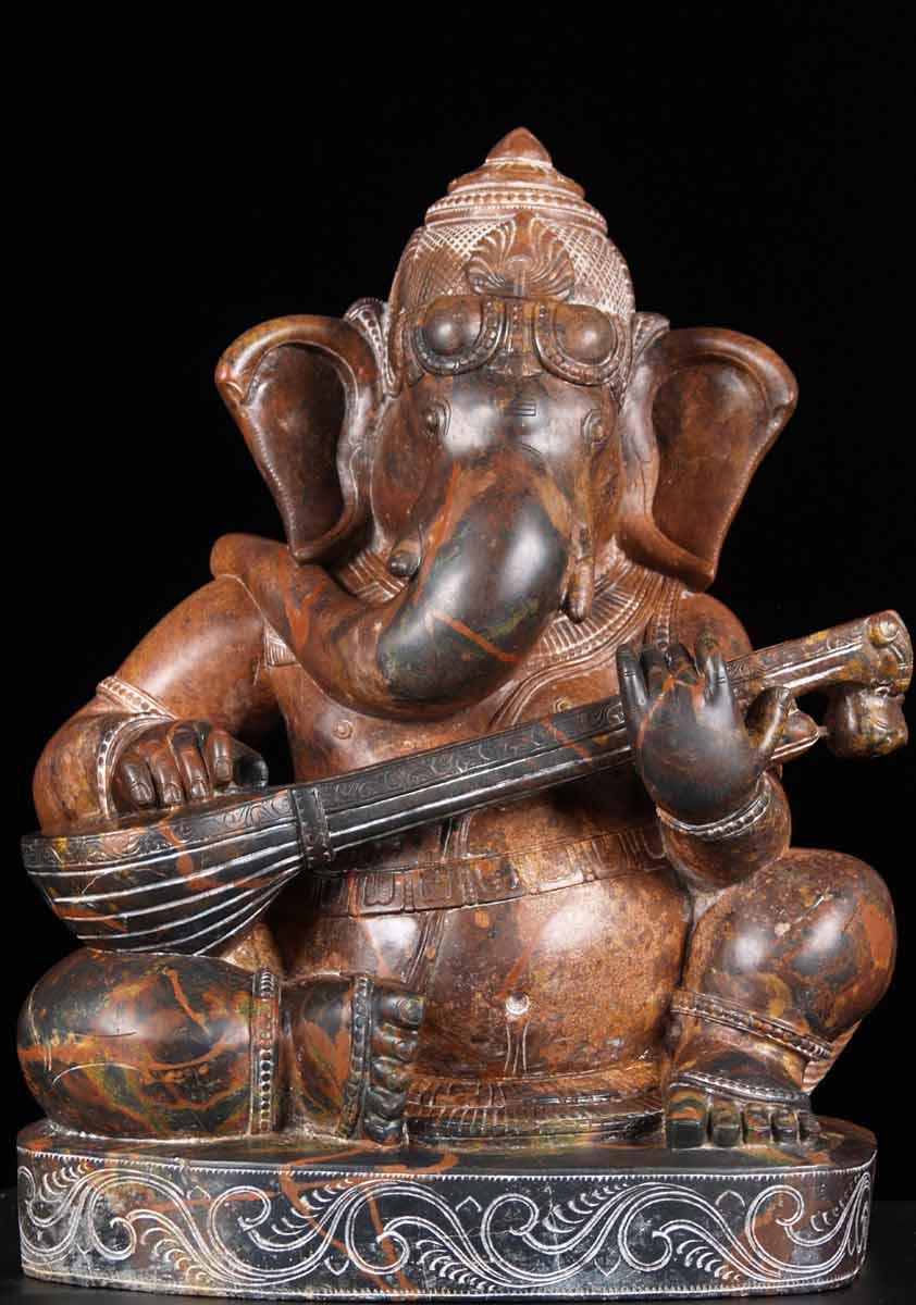 Marble Ganesh Playing Sitar 18"