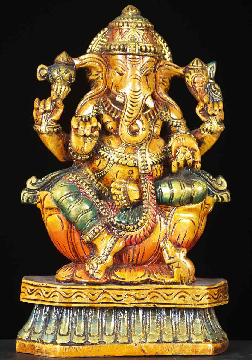 Wood Small Ganesh Statue 12"