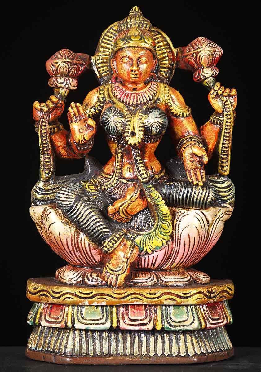 Wooden Small Lakshmi Statue 12"