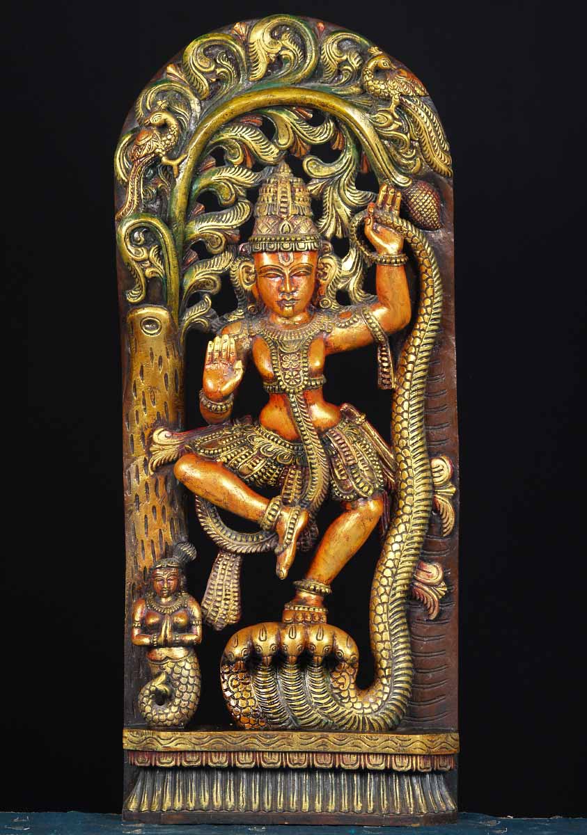 Wood Kalinga Krishna Statue 36"