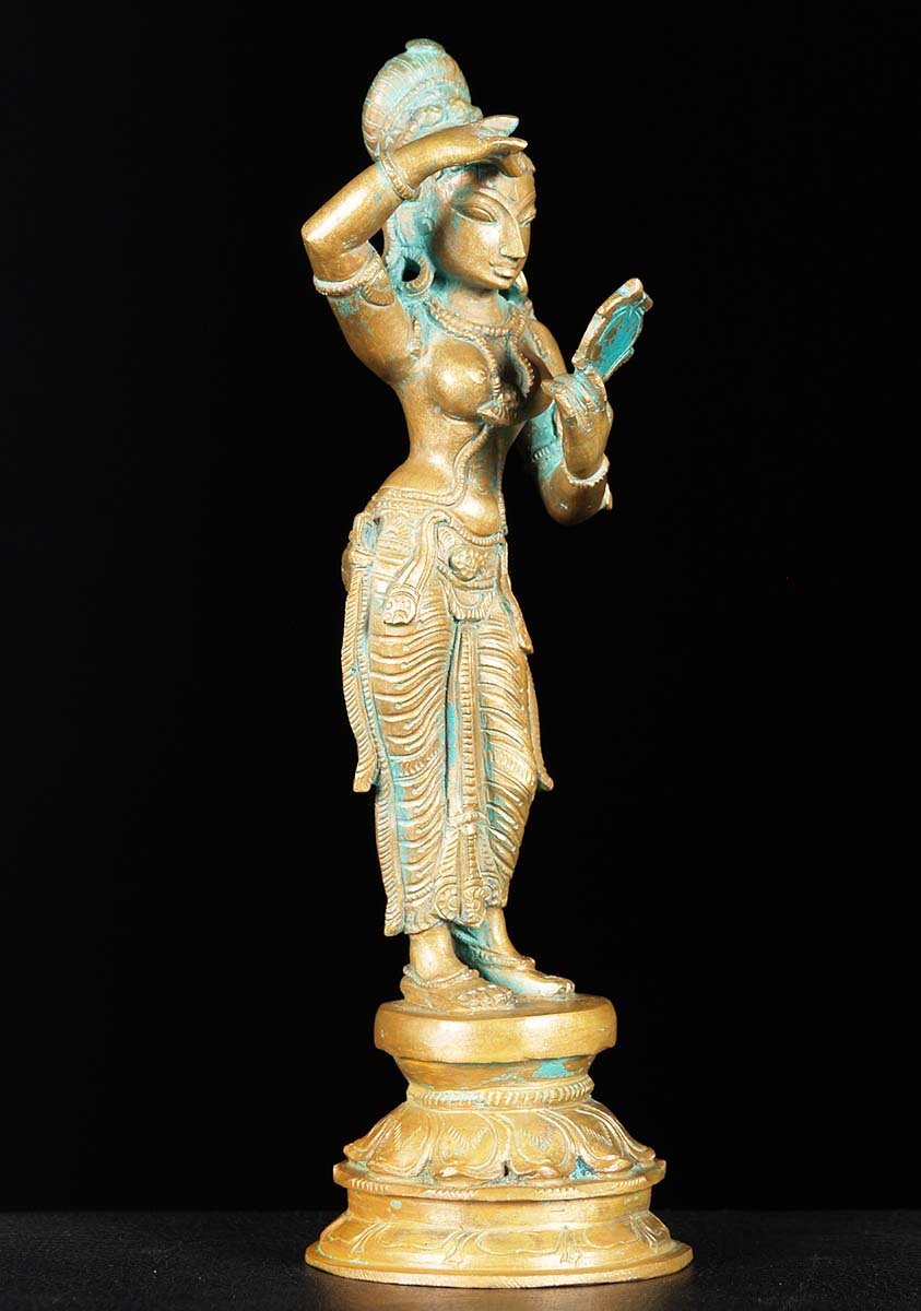 Bronze Mirror Devi Statue 10"