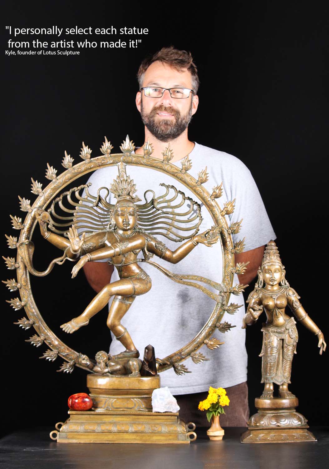 South Indian Bronze Statue Set of Shiva as Nataraja Lord of Dance & Shivakami 34"