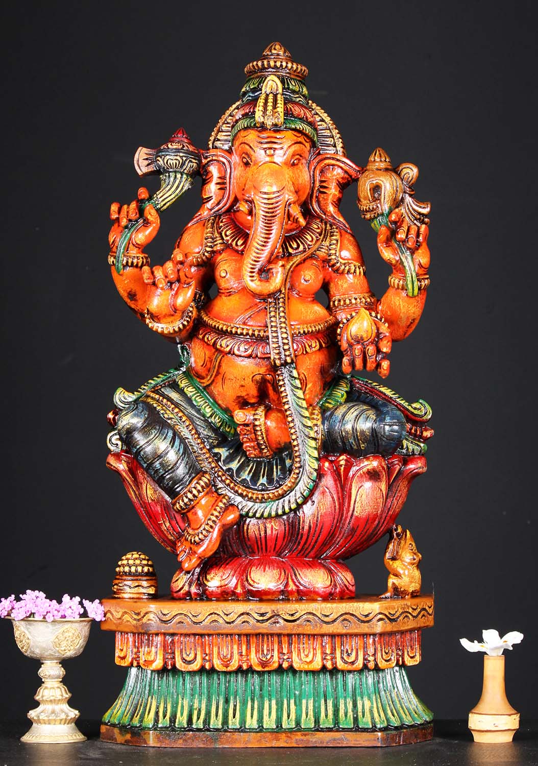 Wooden Ganesh Statue Holding Mango 24"