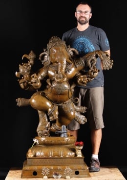 Brass Large Saraswati Statue Seated in Lalitasana on Large Lotus Base  Playing Veena 53