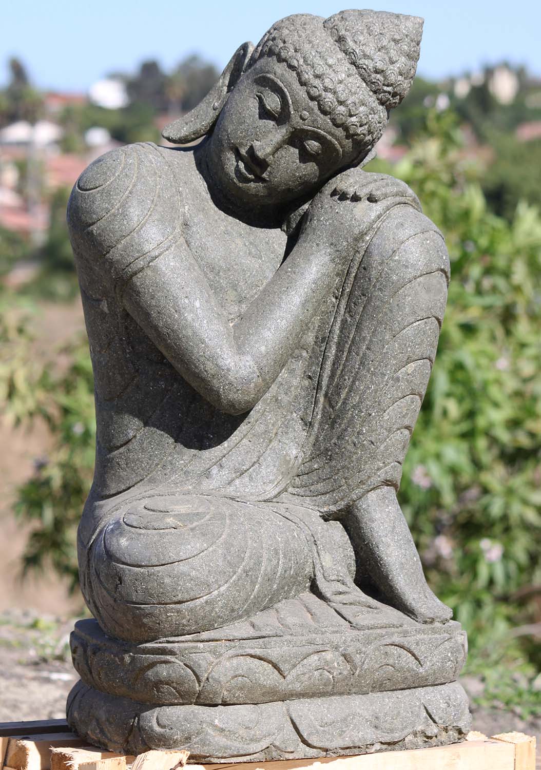 Stone Dreaming Stone Buddha Sculpture 32"