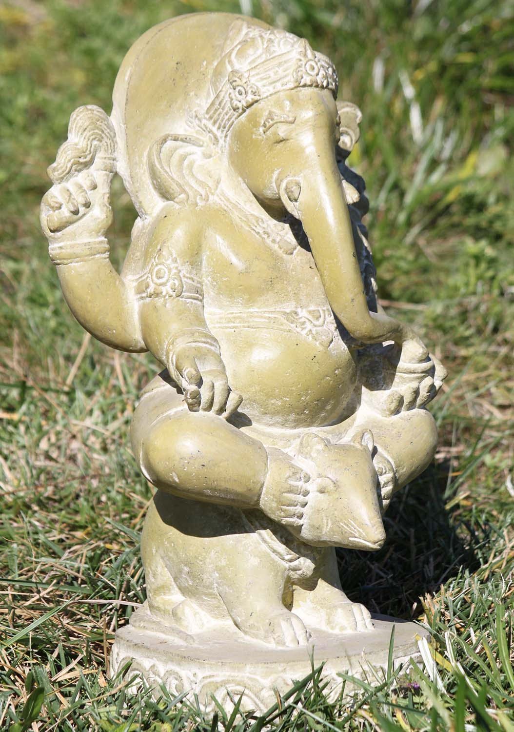 Stone Ganesha Riding His Vehicle a Rat Statue 19"