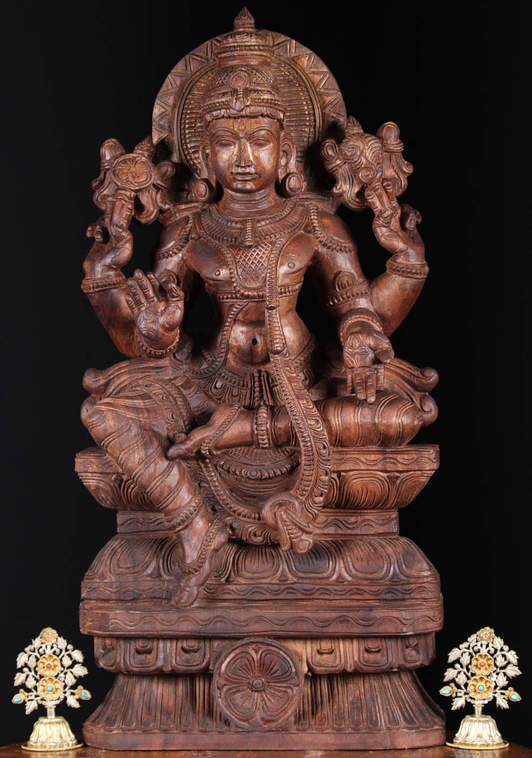 Wood Seated Vishnu Statue 30"