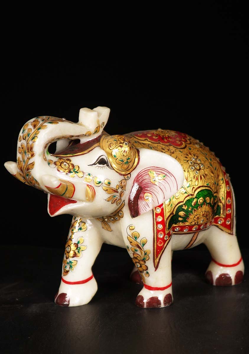 Marble Elephant with Lucky Raised Trunk 8"