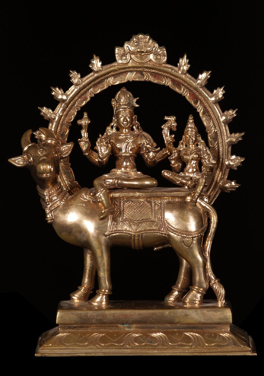 SOLD Bronze Shiva & Parvati on Nandi 9" (#21b79): Hindu Gods & Buddha