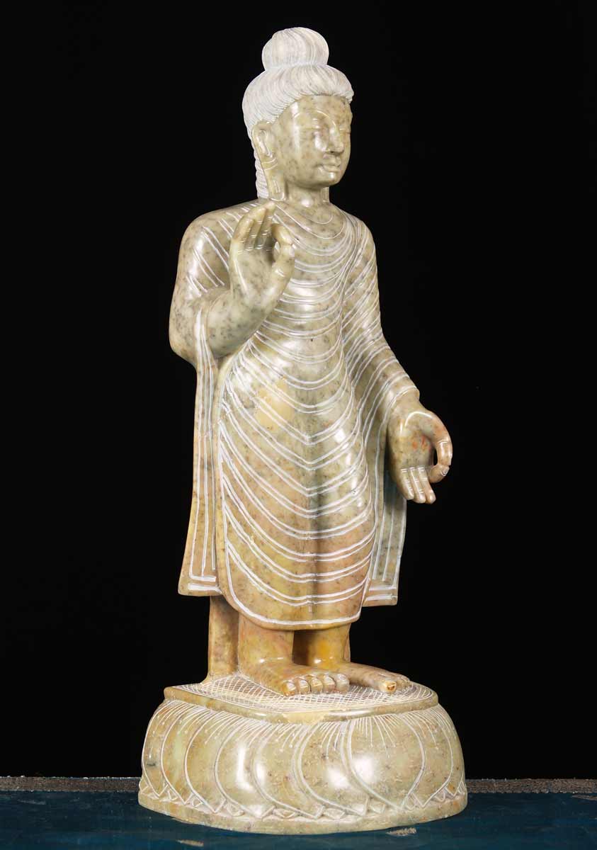 Marble Standing Vitarkamudra Buddha Statue 19"