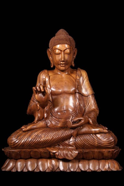 Wood Buddha with Contemplative Expression 40"