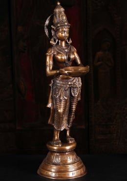 SOLD Golden Brass Antique Patina Dancing Deepam Hevajra Statue with 8 Faces  and 10 Arms 25