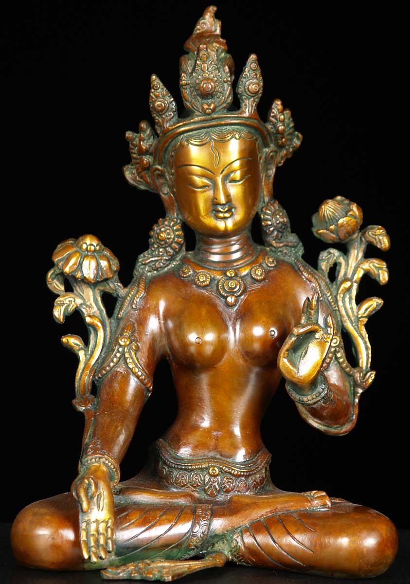 Brass Green Tara Bodhisatva Statue 10"