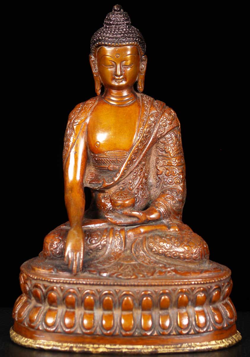 SOLD Brass Brocade Robe Buddha Statue 8