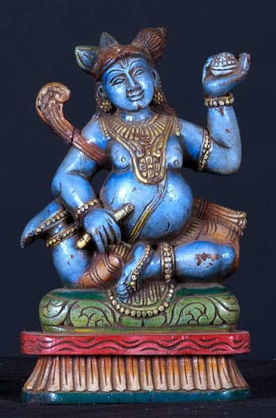 Bala Krishna Statue Made From Colored Wood 12"