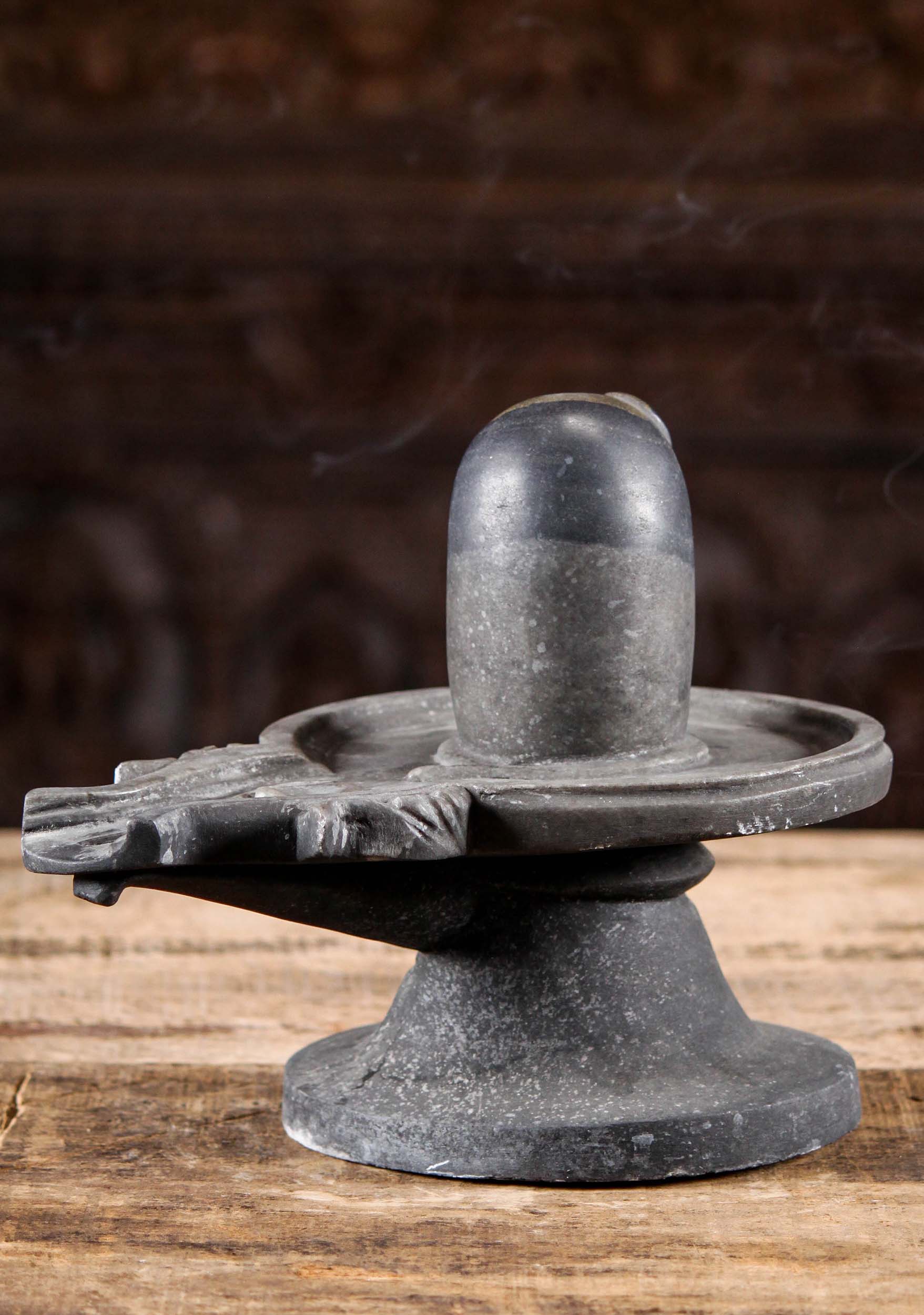 Black & Grey Marble Stone Shiva Lingam Sculpture Representing Pillar of Fire 10"