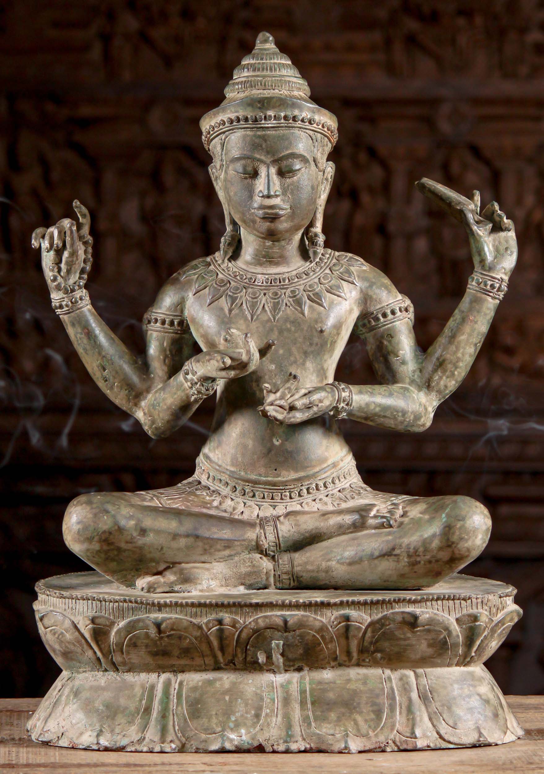 Sold Brass Cambodian Buddha Statue Seated In Ardhapadmasana With Four Arms 25 125t40 Hindu