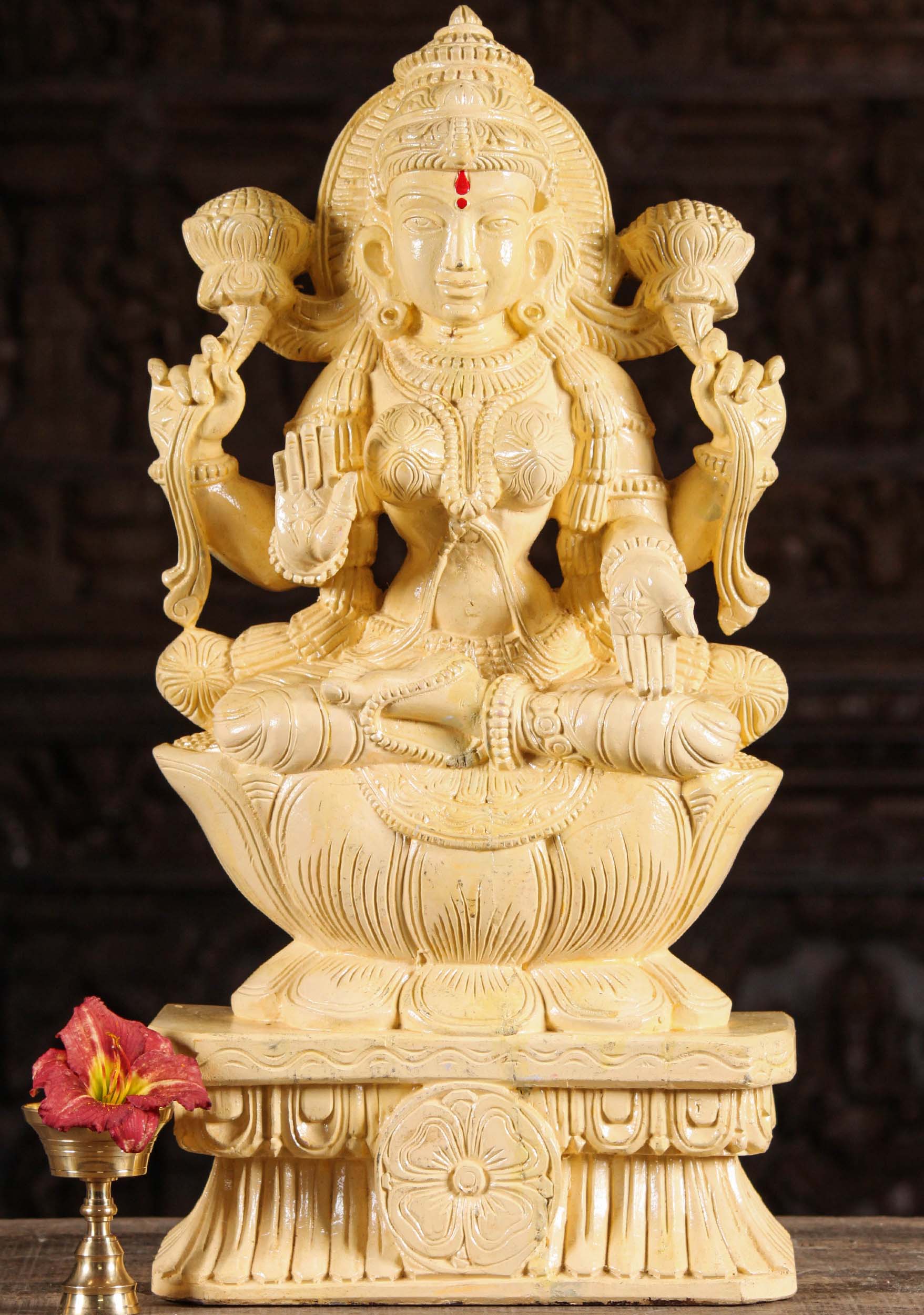 Ivory Abhaya Mudra Lakshmi Sculpture 24"