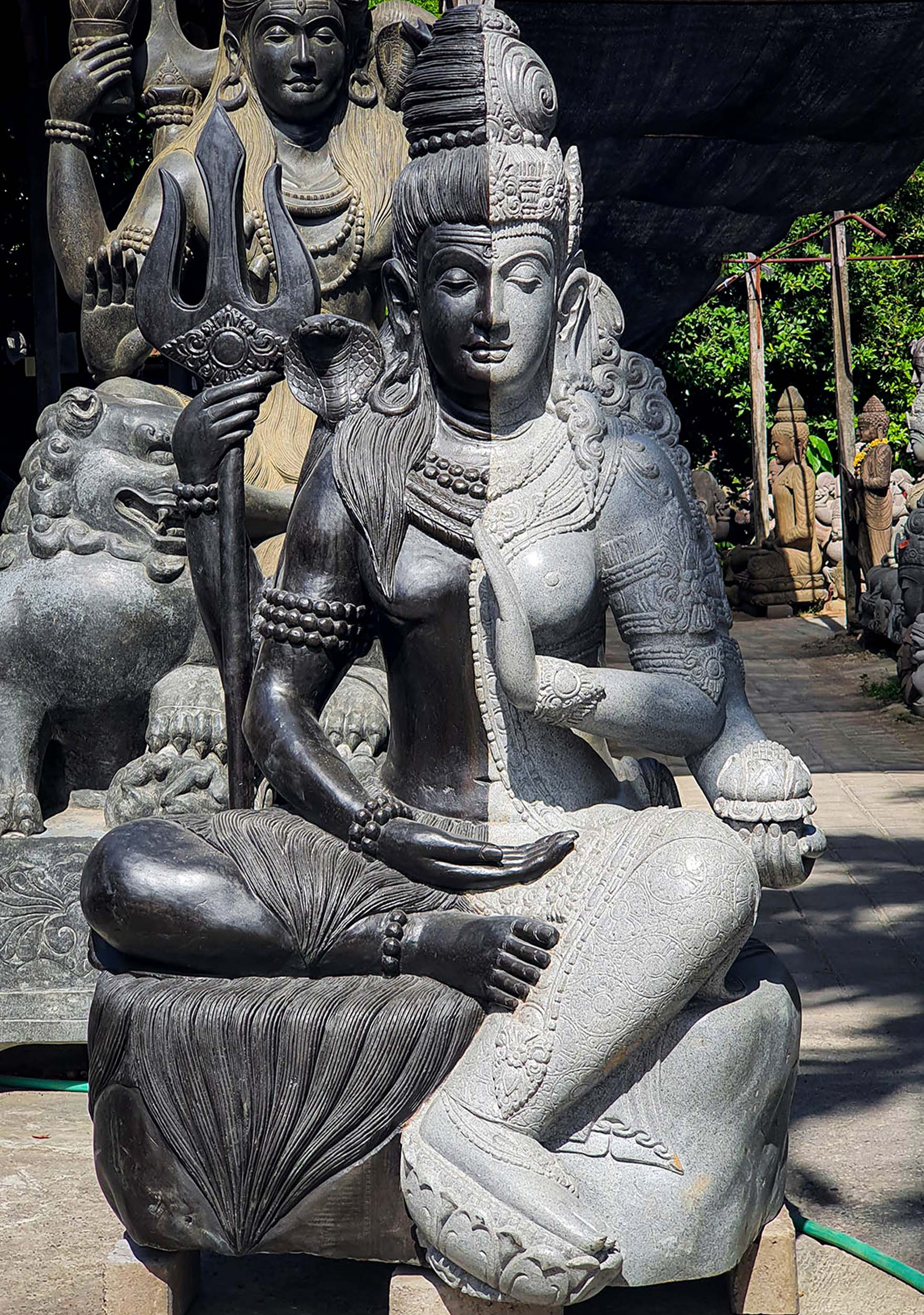 Large Stone Shiva Ardhanari Statue 60"