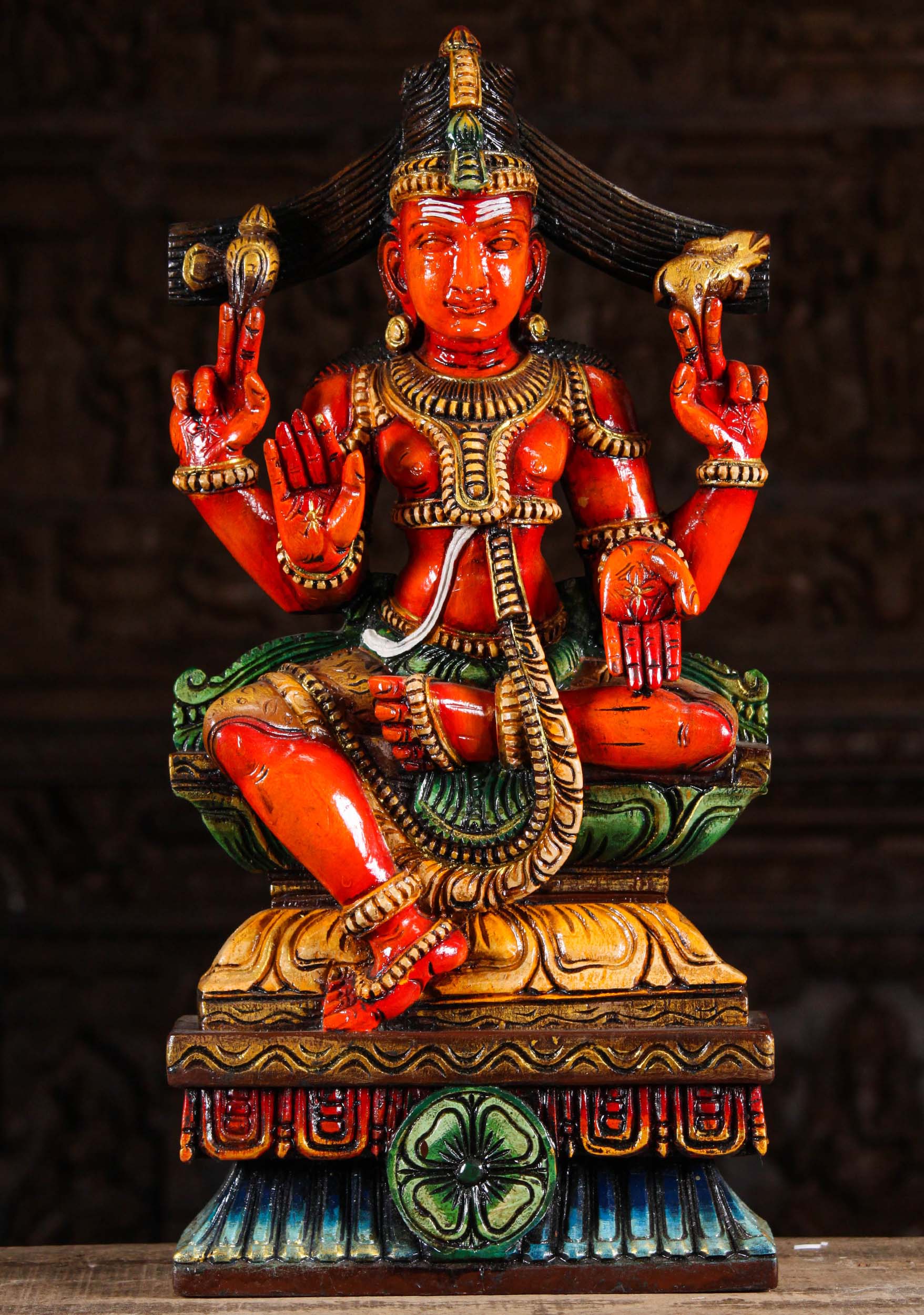 Wood Red Shiva in Varada & Abhaya Mudras 24"