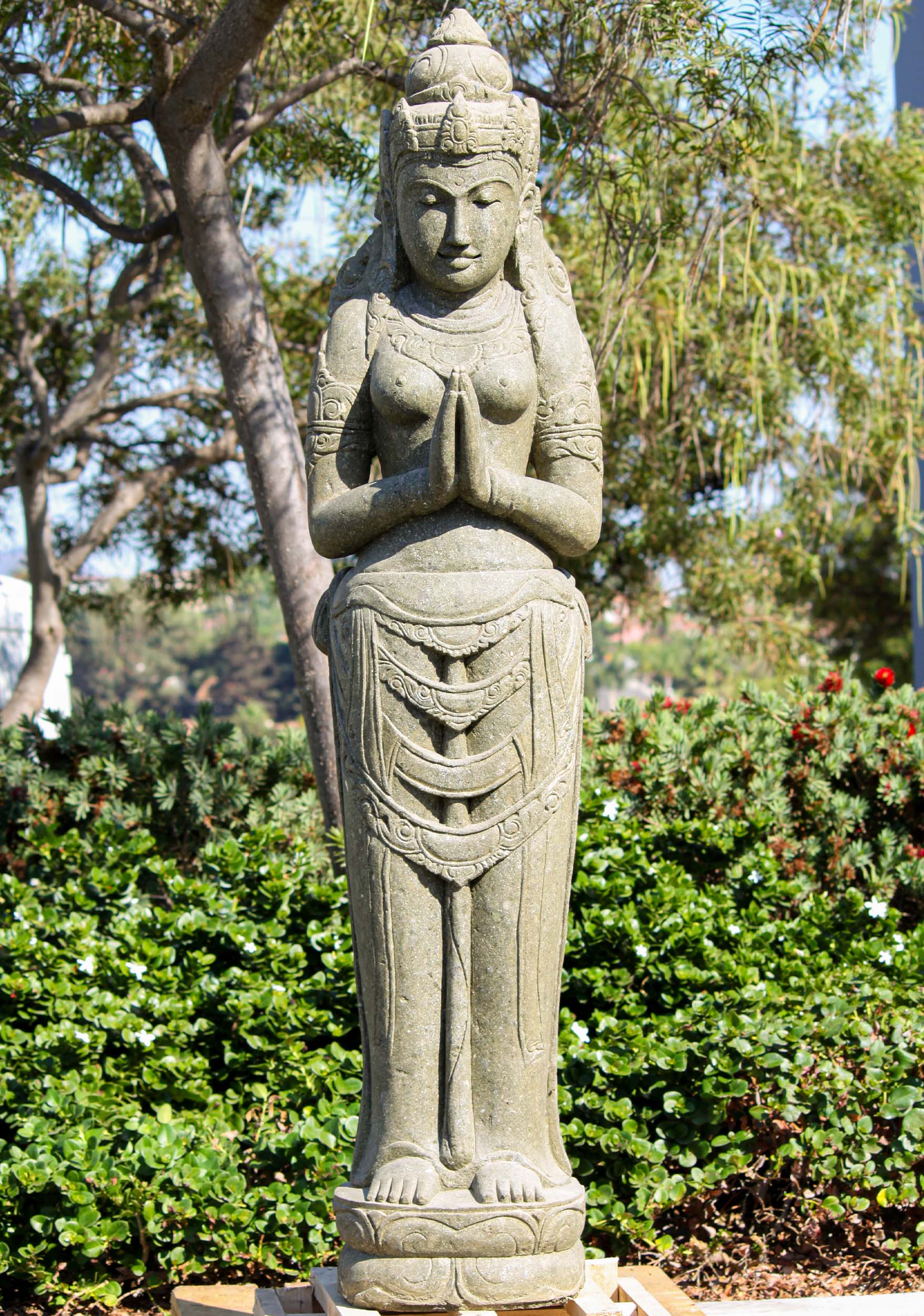 Stone Namaste Standing Devi Tara Sculpture 73"