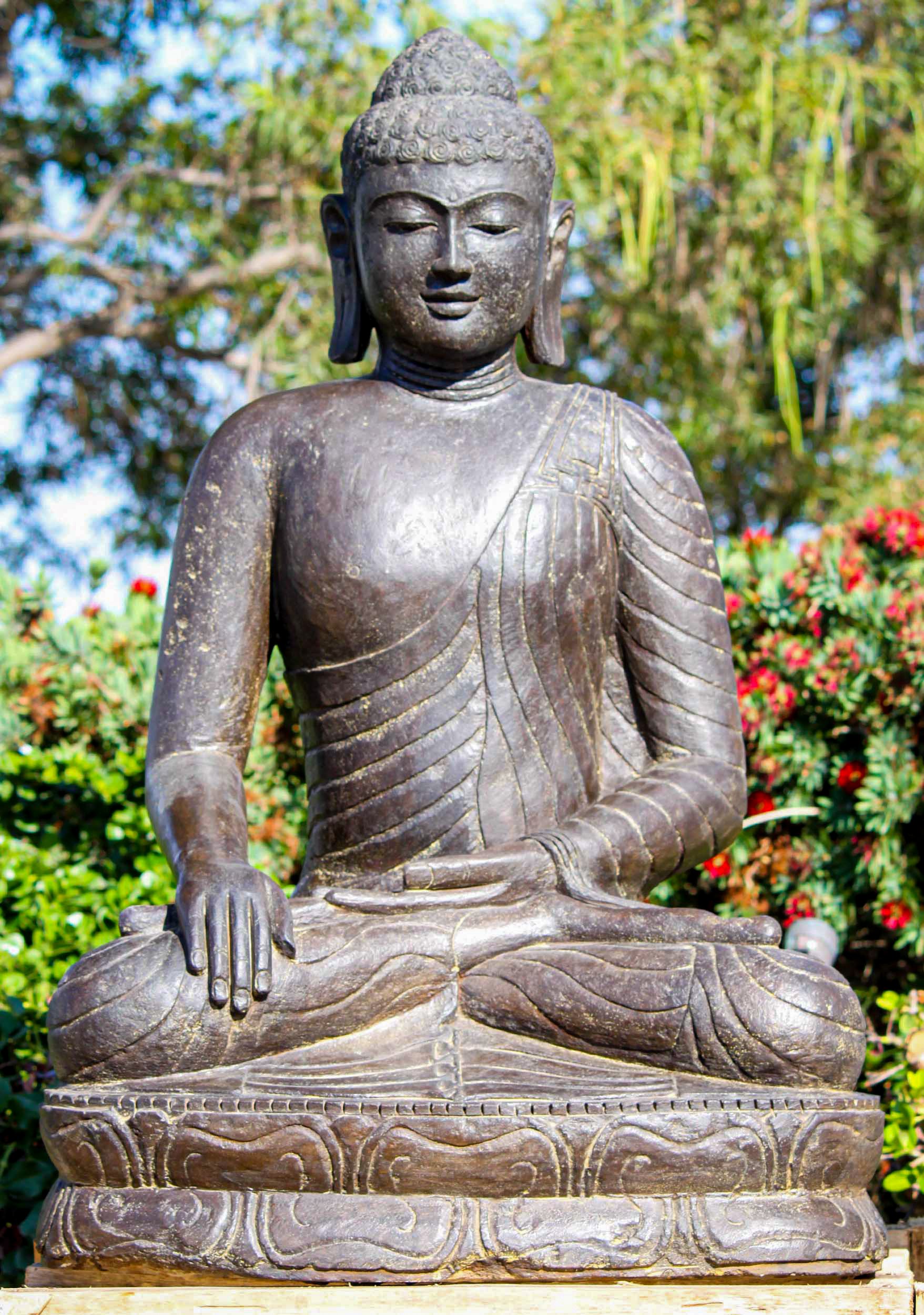 Stone Earth Touching Garden Buddha in Full Lotus 42"