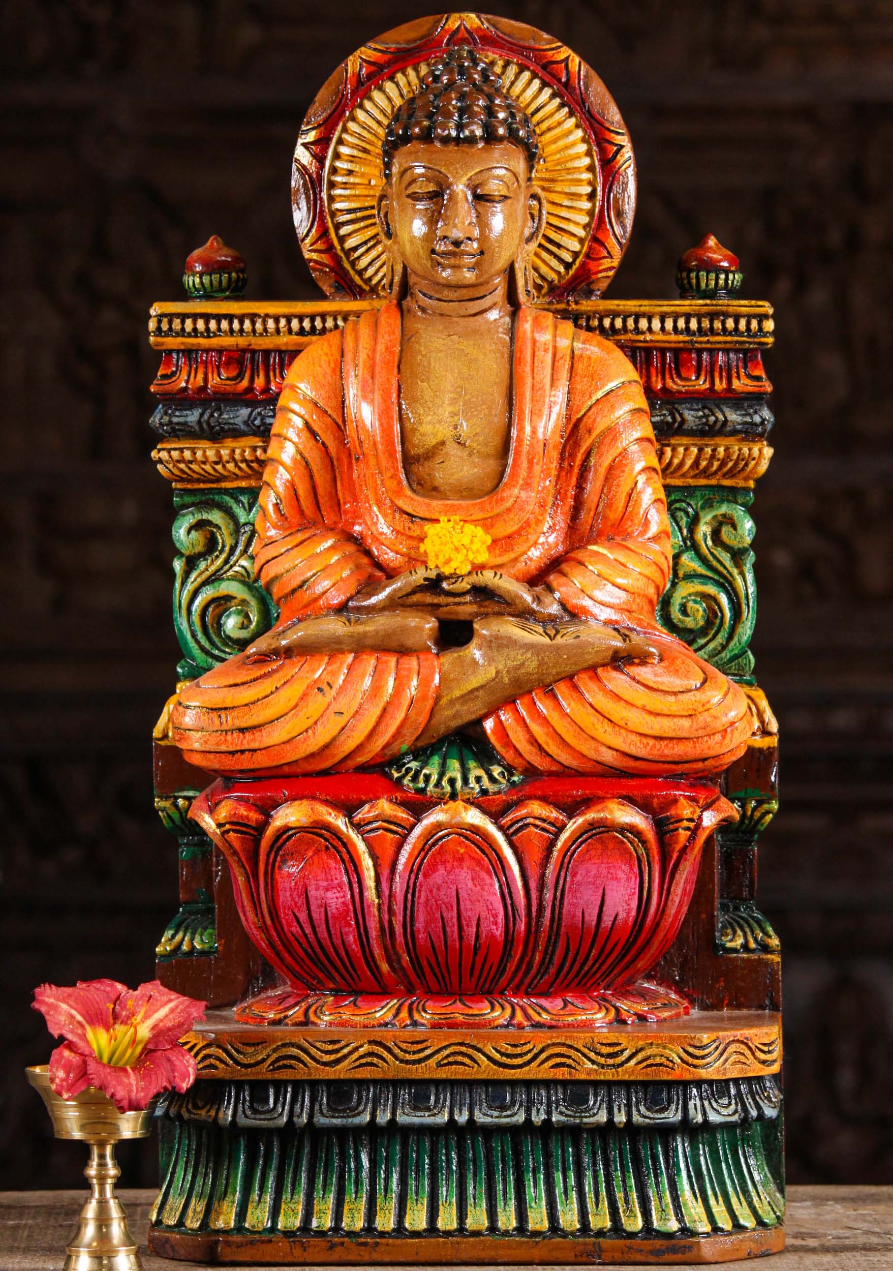 Wood Meditating Buddha on Double Lotus 24"