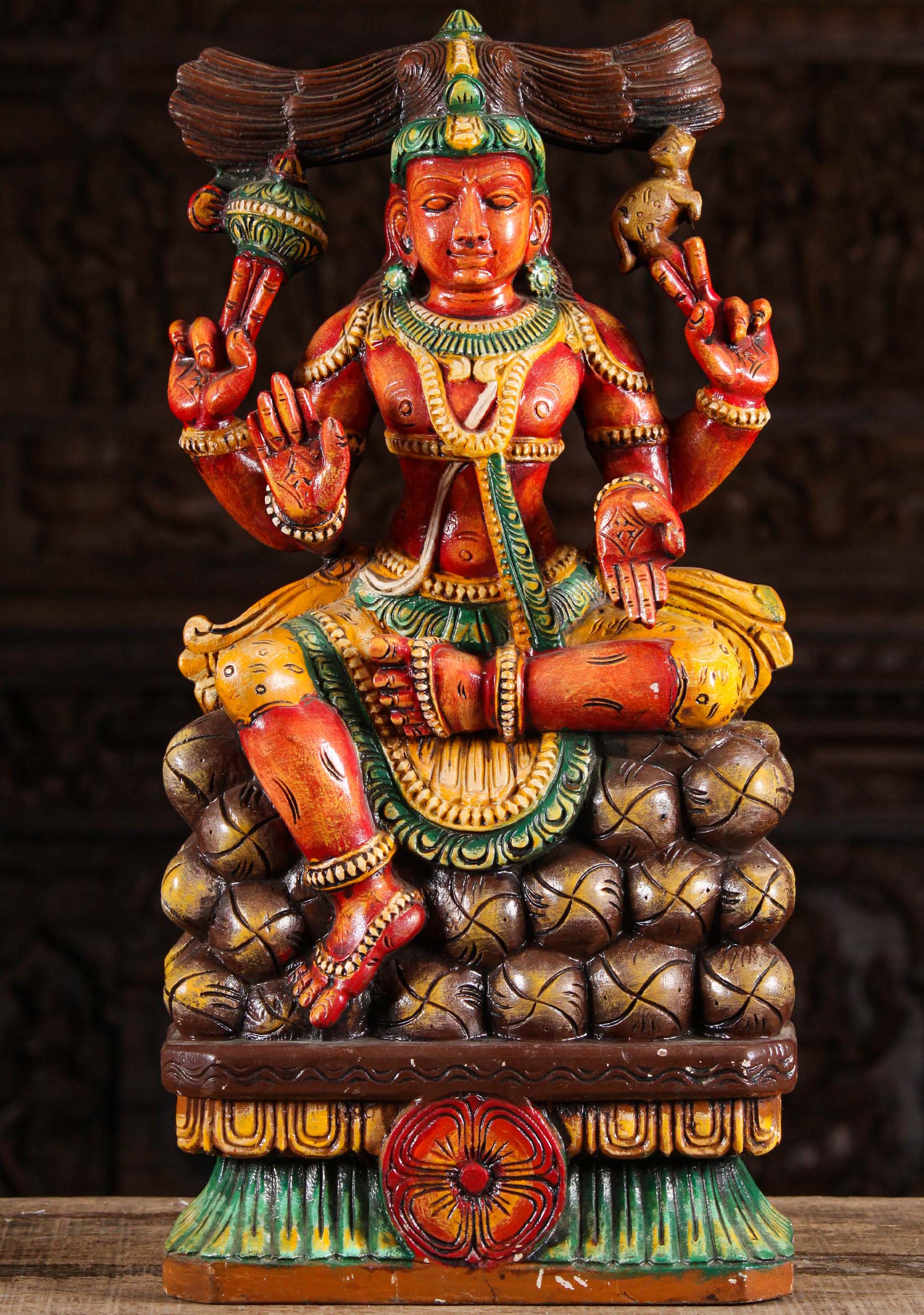 Painted Wood Shiva Seated on Mount Kailash 24"