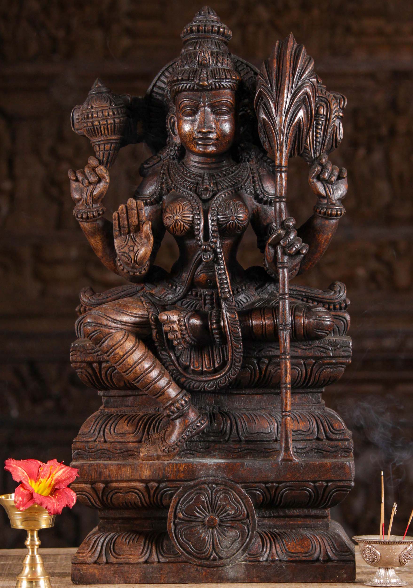 Wooden Abhaya Mudra Rajarajeshwari Statue 24"