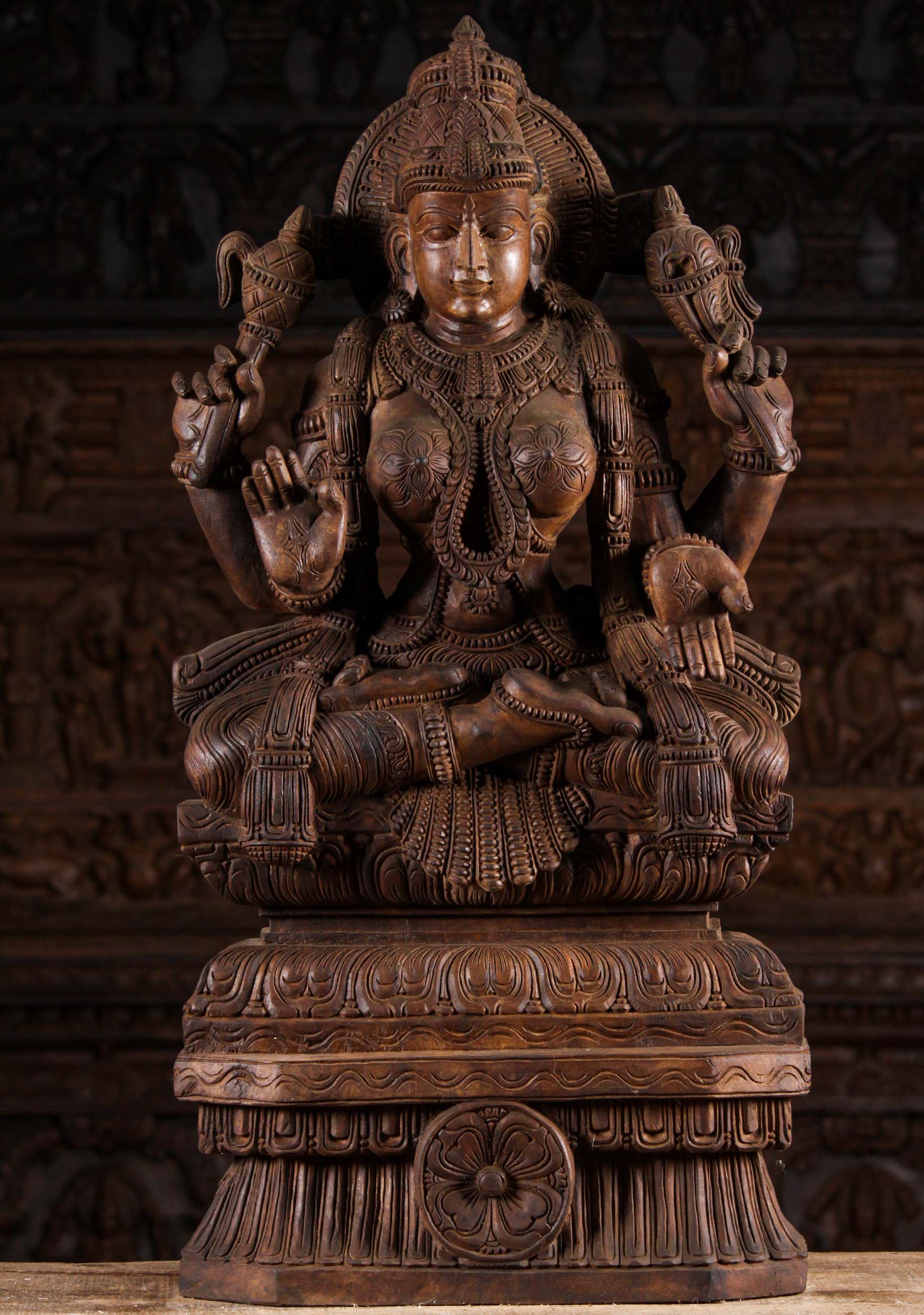 Wooden Parvati Statue Seated in Full Lotus 36"