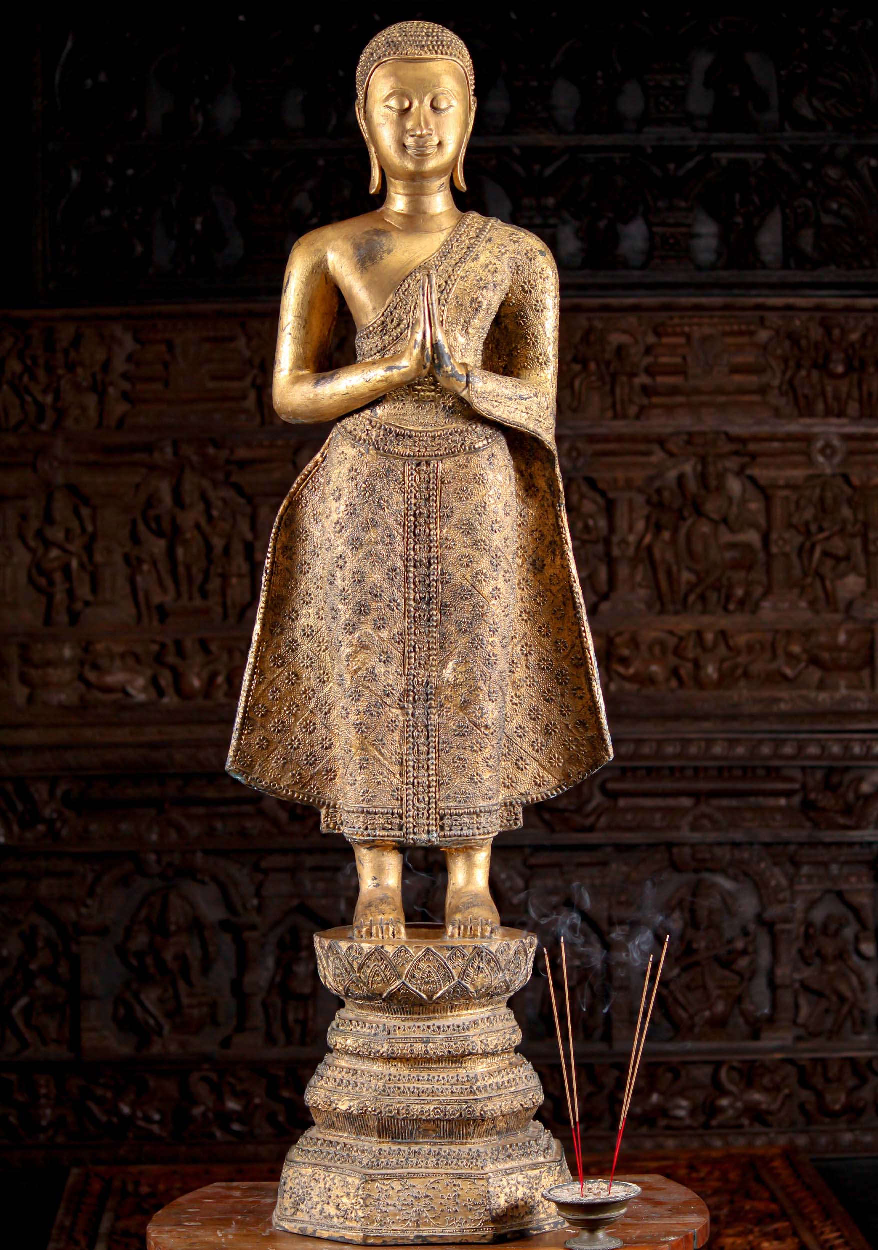 Thai Gold Leaf Namaste Buddha Statue 53"