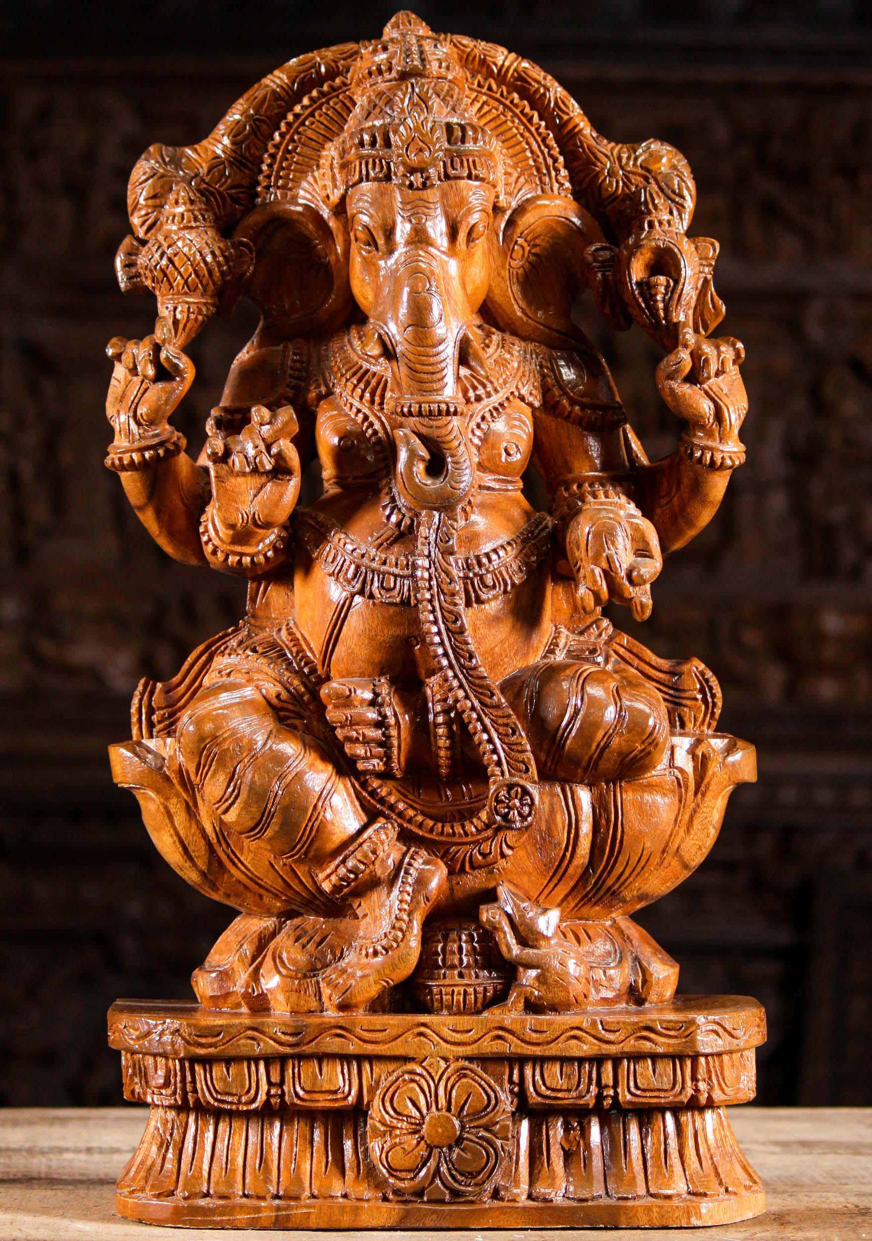 Light Wood Ganesh Statue with Mango 24"