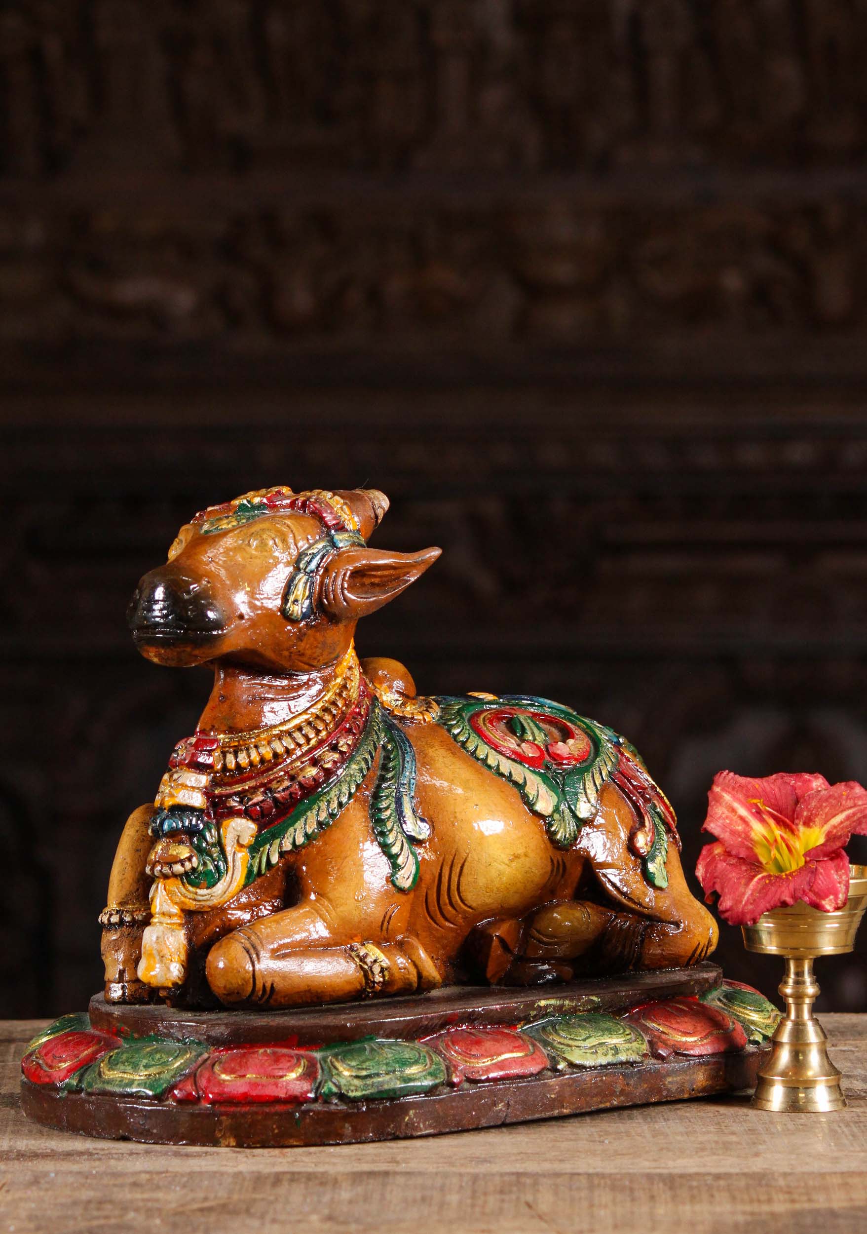 Wood Statue of Shiva's Bull, Nandi 14"