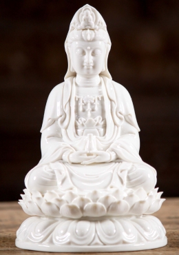 Wood Teaching Kwan Yin Statue Holding Scroll 16