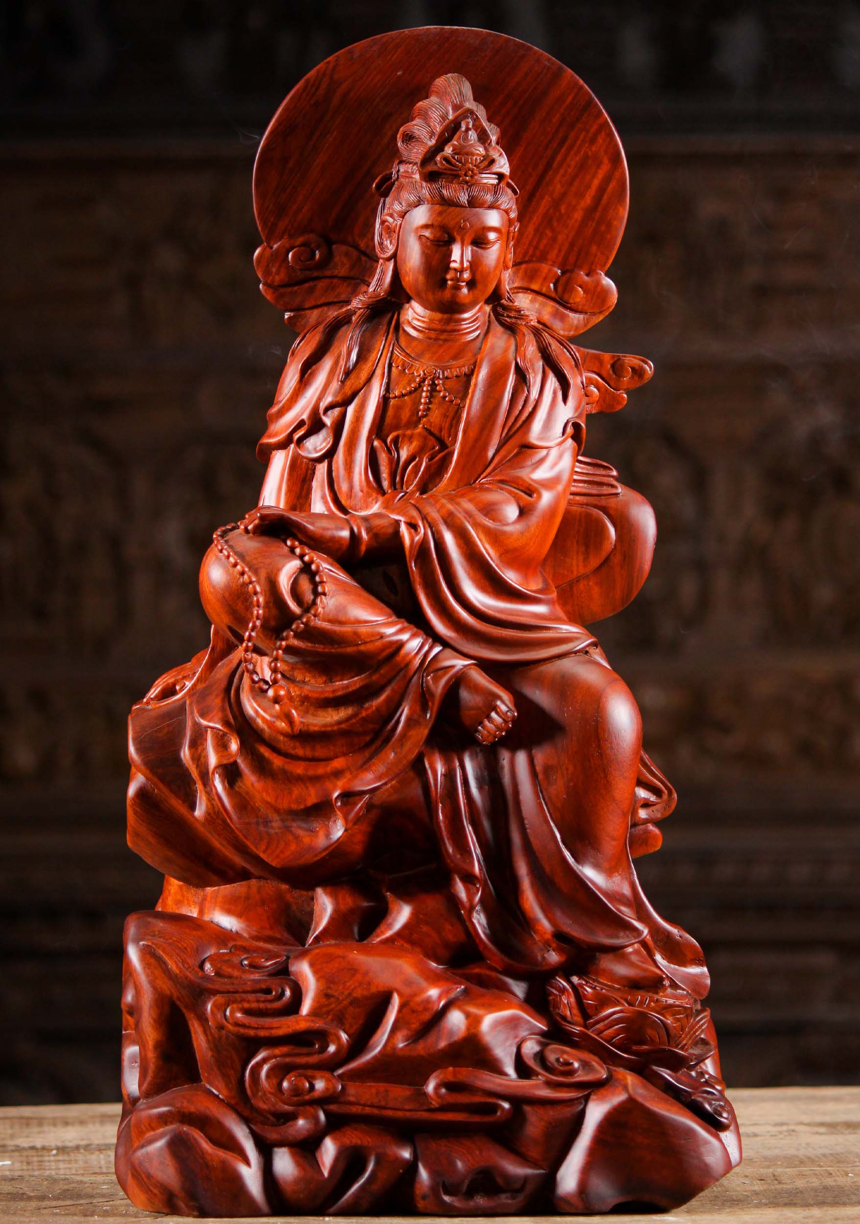 Vietnamese Wood Kwan Yin Sculpture 24"