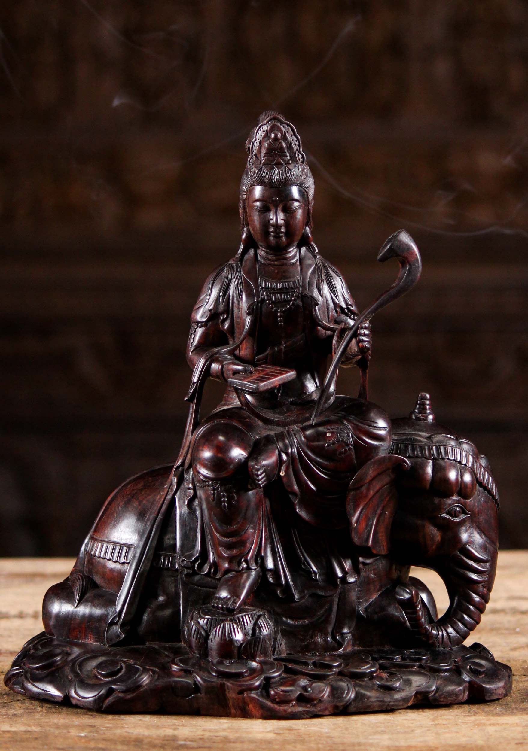 Wood Bodhisattva Samantabhadra on Elephant 12"