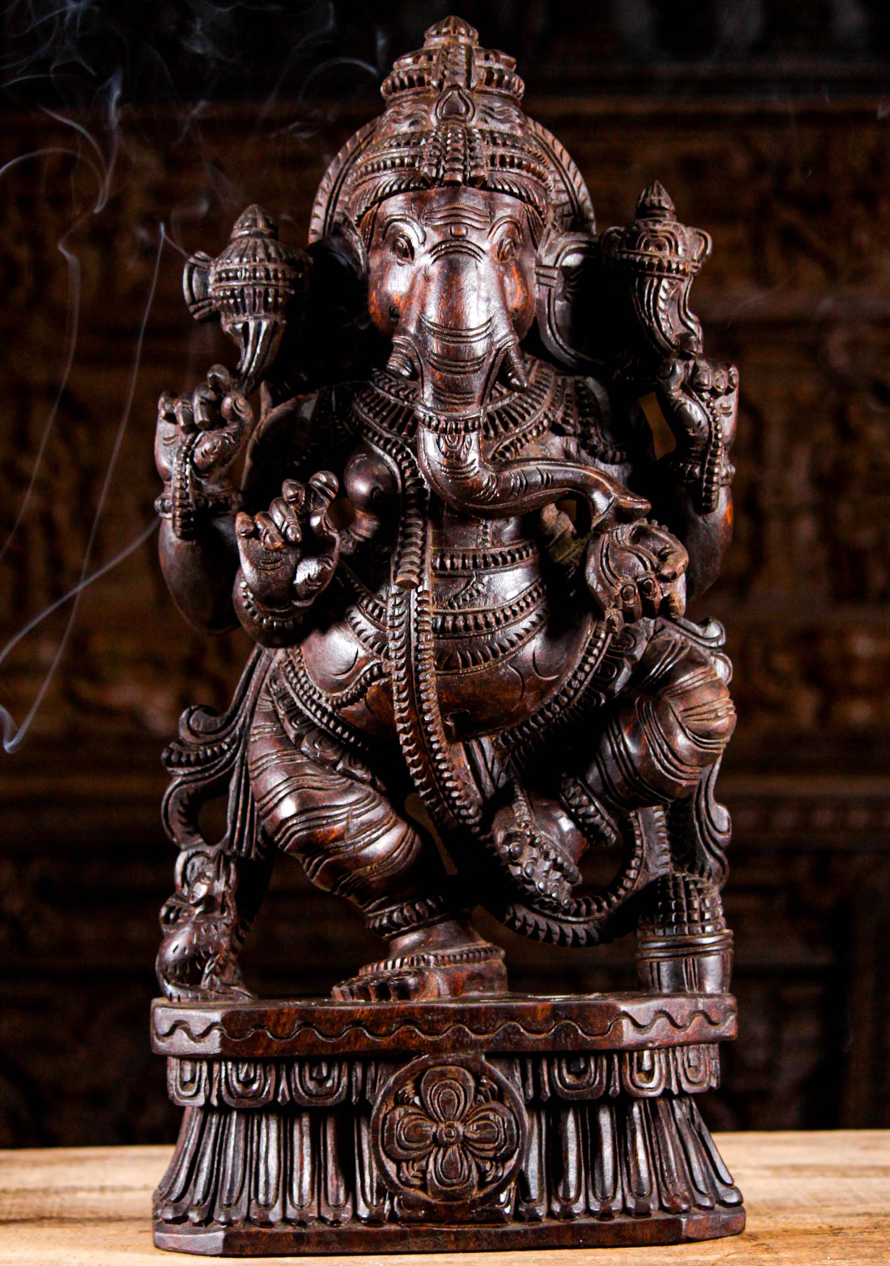 Wood Ganesh Dancing with Mango 24"